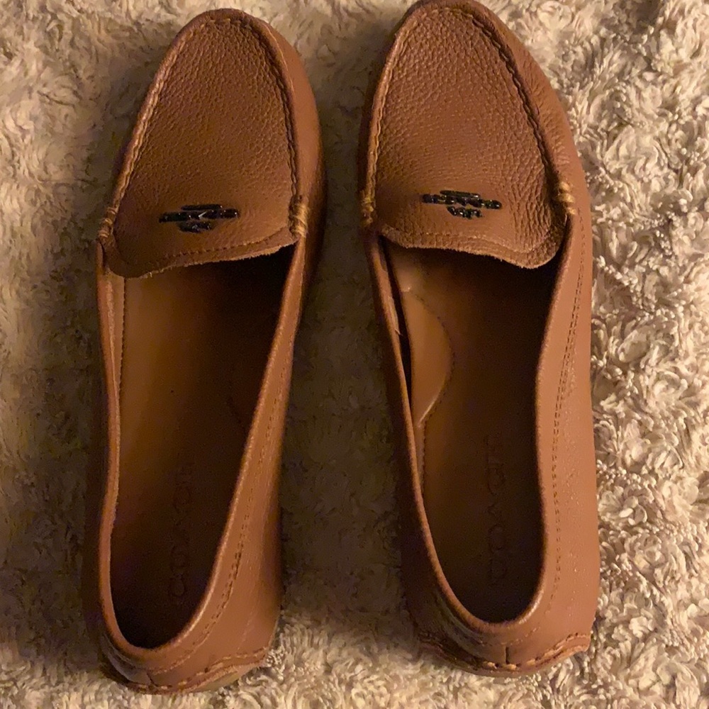Caramel colored coach leather loafers size 8